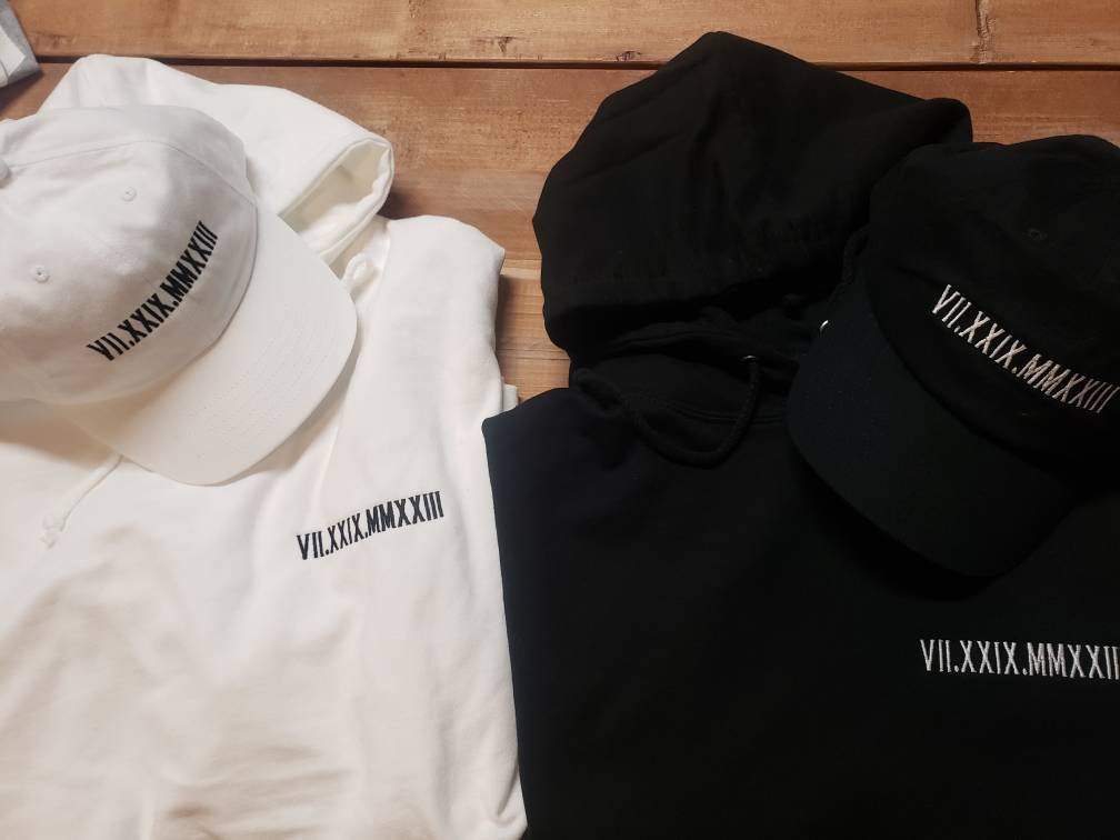 Roman Numeral Hat Anniversary Shirt, Wedding Hat Couples Gift, Boyfriend gift, Wedding Gift, Contrasting Colors,Roman Numeral Hoodie, Sleeve Initial, Mama, Dad shirt,Christmas Gift, Valentines Gift, Girlfriend Gift,Trending Shirt, Best Seller
