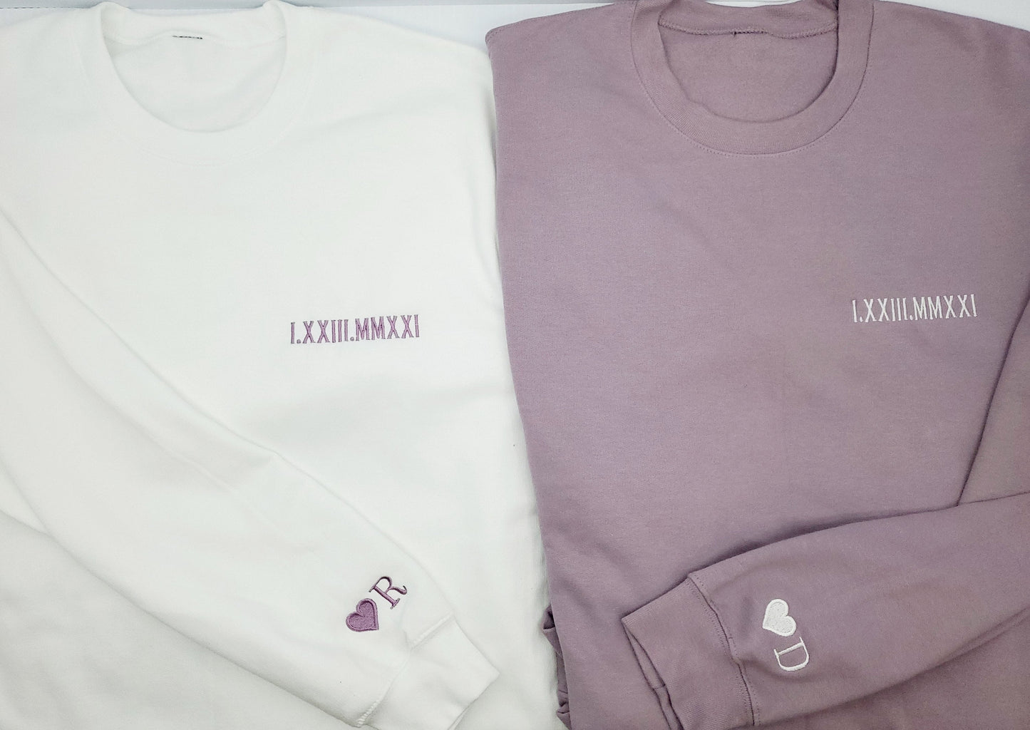 Custom Embroidered Roman Numeral Sweatshirt• Couples Gift • Personalized Date & Initial Hoodie • Engagements, Anniversaries, Valentines Gift