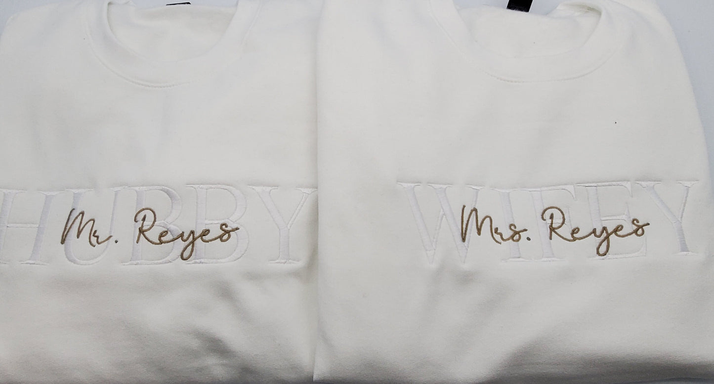 Personalized Embroidered Wife Sweatshirt, Custom last name Sweatshirt, Bridal Sweatshirt, Engagement Sweatshirt, Bride, Wifey, future Bride