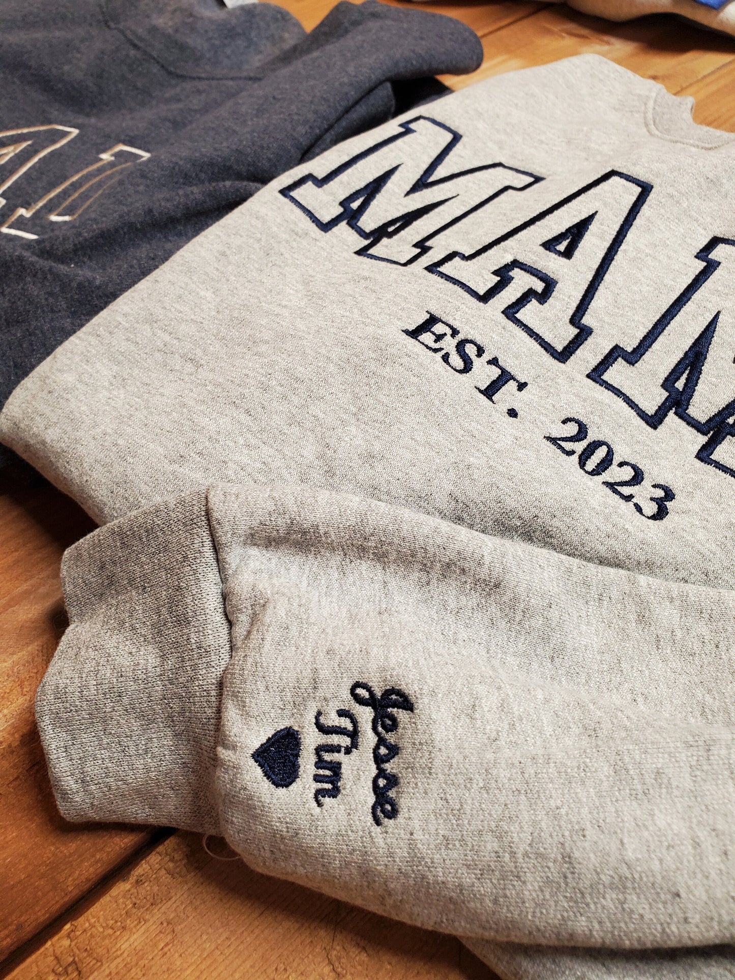 Custom Embroidered Sweatshirt, Name On Sleeve With Heart, Grandpa Shirt With Date, Daddy Est Year Shirt, Gift For New Dad, Father's Day Gift