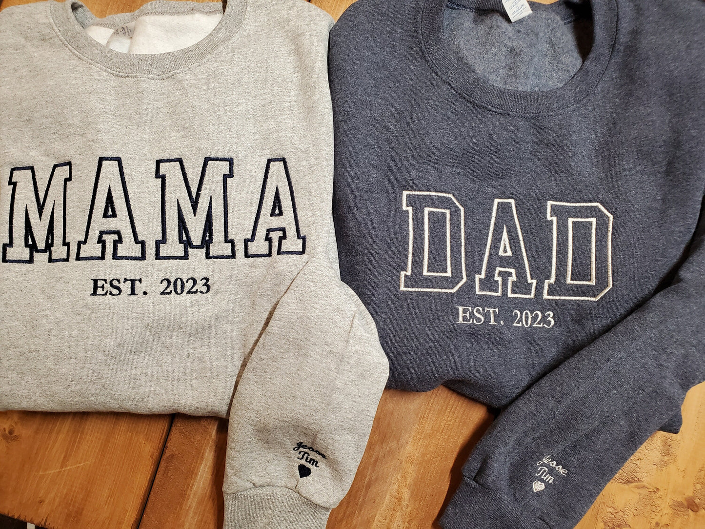 Custom Embroidered Sweatshirt, Name On Sleeve With Heart, Grandpa Shirt With Date, Daddy Est Year Shirt, Gift For New Dad, Father's Day Gift