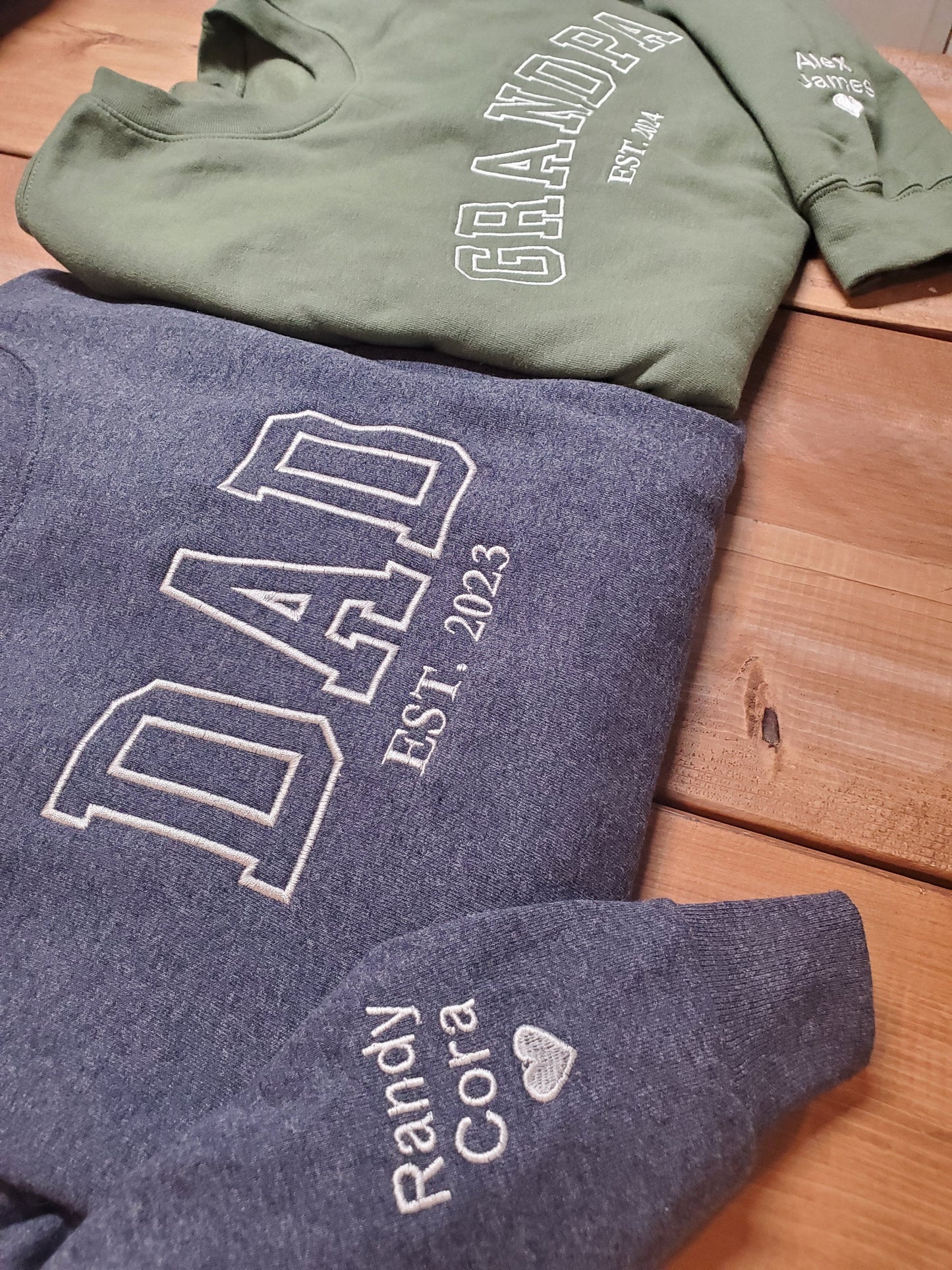 Custom Embroidered Sweatshirt, Name On Sleeve With Heart, Grandpa Shirt With Date, Daddy Est Year Shirt, Gift For New Dad, Father's Day Gift