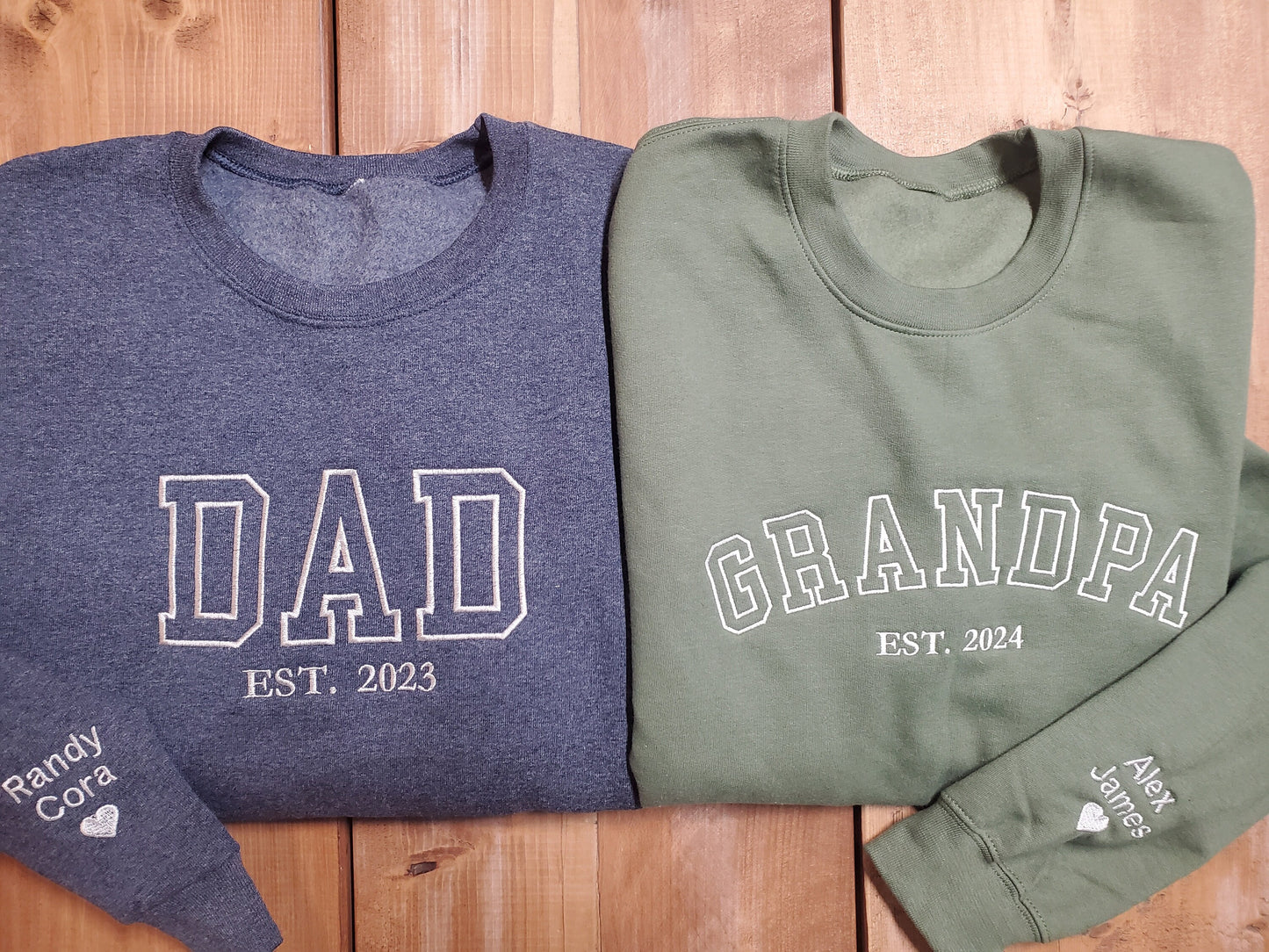 Custom Embroidered Sweatshirt, Name On Sleeve With Heart, Grandpa Shirt With Date, Daddy Est Year Shirt, Gift For New Dad, Father's Day Gift