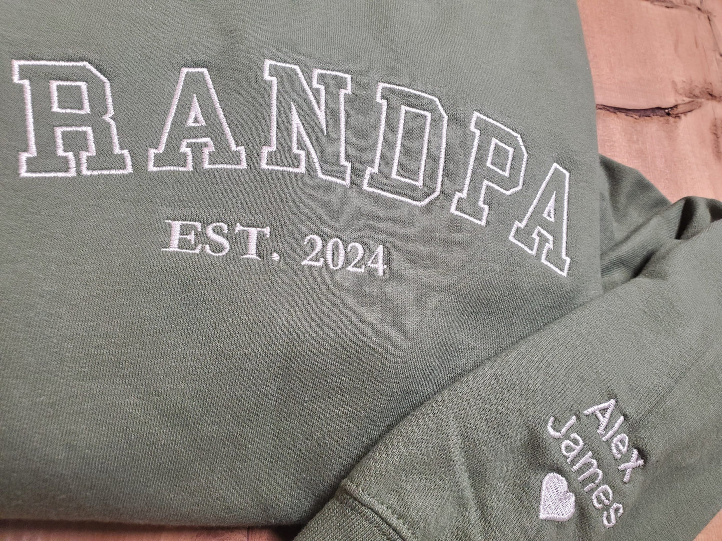 Custom Embroidered Sweatshirt, Name On Sleeve With Heart, Grandpa Shirt With Date, Daddy Est Year Shirt, Gift For New Dad, Father's Day Gift