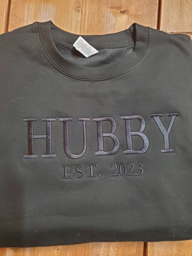Wifey, Hubby, Couples Sweatshirt, Wedding Gift, Bridal Shower Gift, Husband Gift, Wife Gift, Anniversary Gift, Wife, Husband, Established Date, Initial Sleeve, Trending Wedding Gift, Best Seller, Etsy Pick