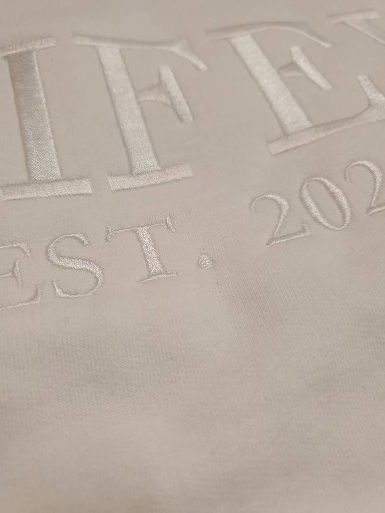 Wifey, Hubby, Couples Sweatshirt, Wedding Gift, Bridal Shower Gift, Husband Gift, Wife Gift, Anniversary Gift, Wife, Husband, Established Date, Initial Sleeve, Trending Wedding Gift, Best Seller, Etsy Pick