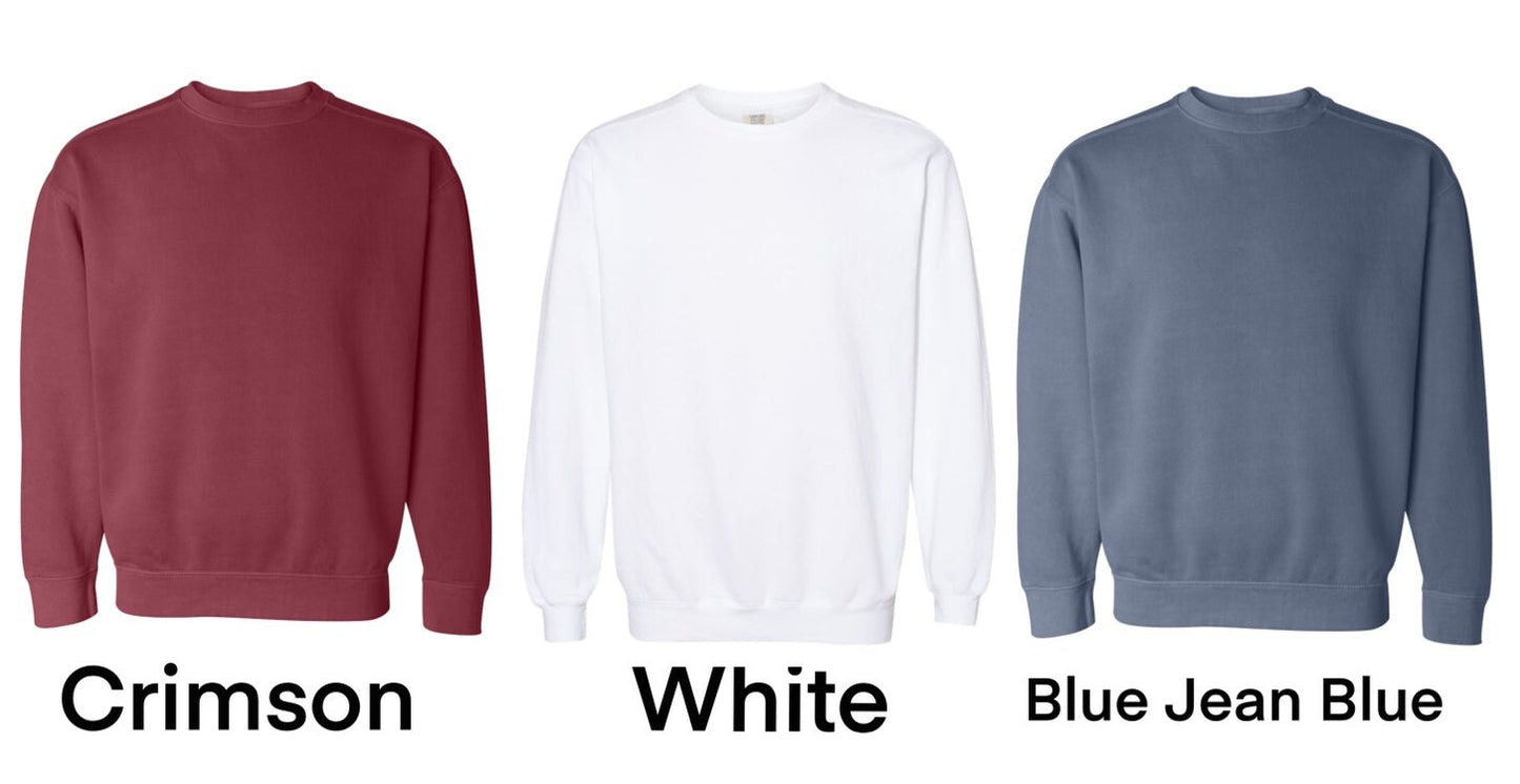 USA Embroidered Varsity Crewneck Sweatshirt, Comfort Colors Summer 4th of July, Independence Day Red White and Blue United States America