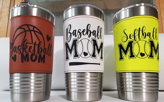 Baseball Mom, Softball Mom, Basketball Mom, Football Mom,Mom Tumbler, Custom Tumbler, 20oz Tumbler, Mothers Day Gift, Mom Gift, Leather Wrapped, Lasered Leather, Christmas Gift, Best Seller, Trending Tumbler, Etsy Pick