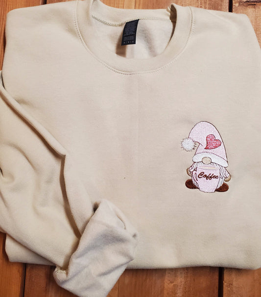 Valentine Gnome Sweatshirt, Adorable Coffee Gnome, perfect valentine gift, Girlfriend Gift, Valentine Gift, Mom Gift, Gnome Sweatshirt