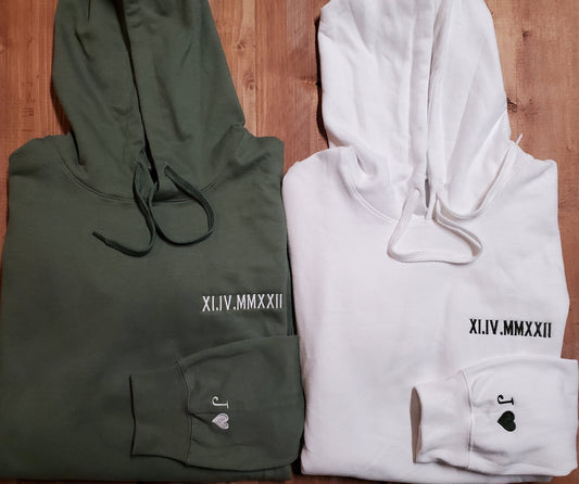 Roman Numeral Sweatshirt,Anniversary Shirt, Couples Gift, Boyfriend gift, Wedding Gift, Contrasting Colors,Roman Numeral Hoodie, Sleeve Initial, Mama, Dad shirt,Christmas Gift, Valentines Gift, Girlfriend Gift,Trending Shirt, Best Seller